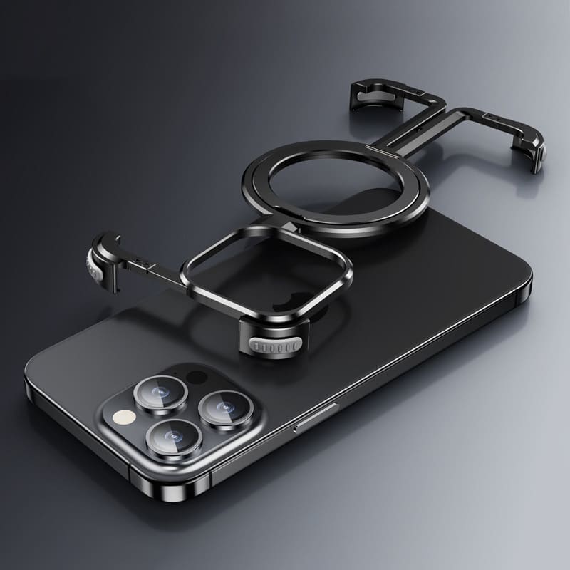 Skeletonized Metal Bezel-less Magnetic Phone Case with Stand