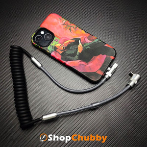"Color-Blocked Chubby" 2-In-1 90° Elbow Spring Silicone Braided Cable
