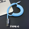 "Curly Chubby" Retractable Car Charge Cable - Blue