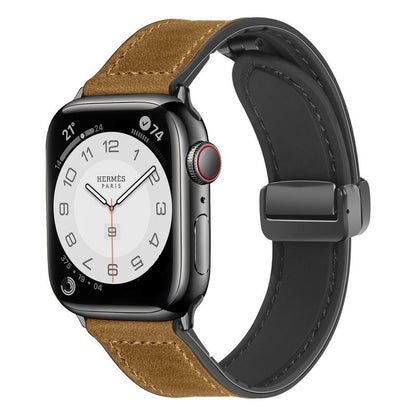 Magnetic Crazy Horse Leather Strap for Apple Watch Folding Buckle