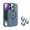 Magnetic Frosted Stand Phone Case With Lens Film - Blue